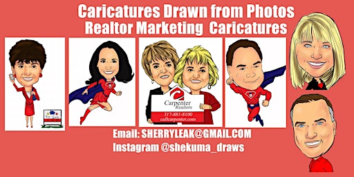 Primaire afbeelding van Live Caricature drawn from photo for Realtor business marketing advertising
