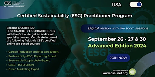 Primaire afbeelding van Certified Sustainability (ESG)Practitioner Program, Advanced Edition 2024