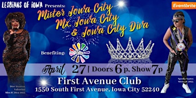 Imagem principal do evento Mister Iowa City, Mx. Iowa City & Iowa City Diva Pageant 2024