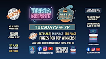 Primaire afbeelding van Trivia Night | The Rollin' Mullet - Tampa FL - TUE 7p - @LeaderboardGames