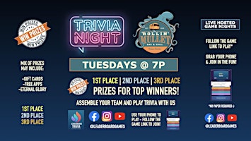 Immagine principale di Trivia Night | The Rollin' Mullet - Tampa FL - TUE 7p - @LeaderboardGames 