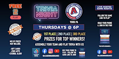 Imagen principal de Trivia Night | Arooga's - York PA - THUR 6p - @LeaderboardGames