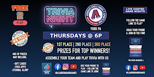 Immagine principale di Trivia Night | Arooga's - York PA - THUR 6p - @LeaderboardGames 