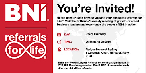 Imagem principal de BNI Brilliance  Open Day!!