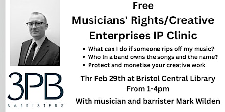 Primaire afbeelding van Free Musicians' Rights/Creative Enterprises  Clinics with IP  Barrister