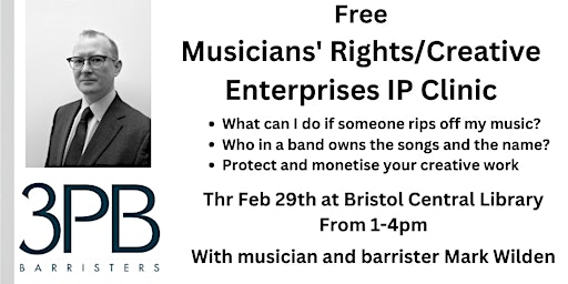 Free Musicians' Rights/Creative Enterprises  Clinics with IP  Barrister primary image