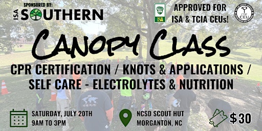 Imagem principal do evento Canopy Class: CPR Cert / Self Care Electrolytes & Nutrition / Knots & Appli