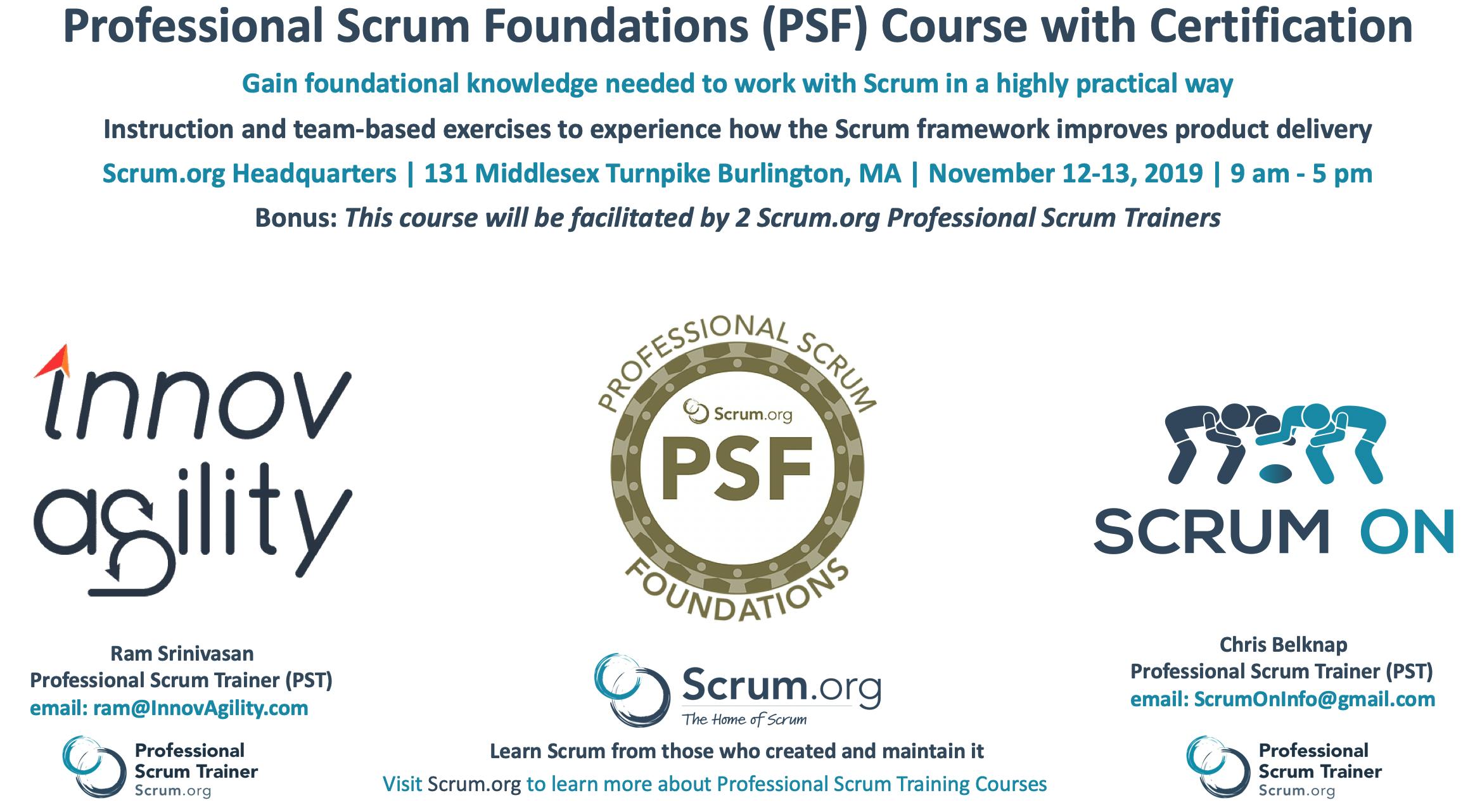 Scrum.org Professional Scrum Foundations (PSF) - Burlington MA - Nov12-13, 2019