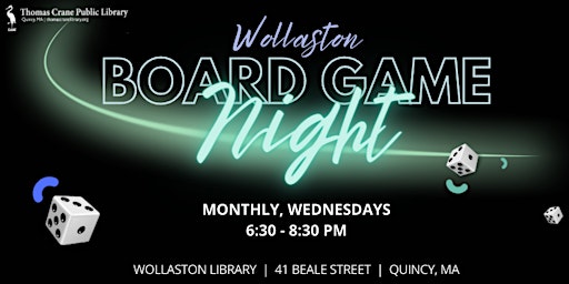 Imagem principal de Adult Board Game Night @ Wollaston Library (Monthly)