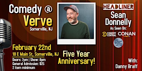 Imagen principal de Comedy at Verve 5 Year Anniversary w/ Sean Donnelly