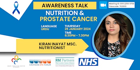 Nutrition & Prostate Cancer with Kiran Inayat MSc. (Urdu) primary image