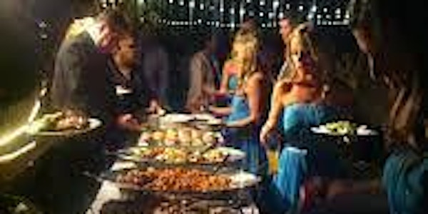An outdoor buffet party with extremely attractive and lively music