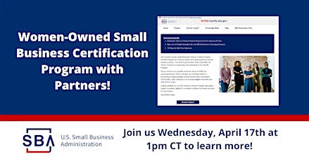 Women-Owned Small Business Certification Process WED 4/17 at 1pmCT