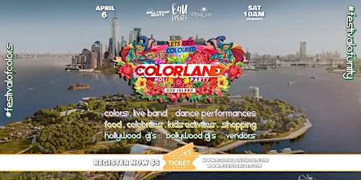 Primaire afbeelding van Biggest Spring Festival of colors "COLORLAND HOLI" on Governors Island, NYC