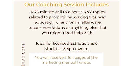 Esthetician mentor, waxing education, spa coach and marketing primary image