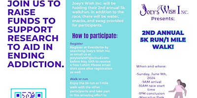 Image principale de Joey's Wish Inc.'s 2nd annual 5K run/1 mile walk