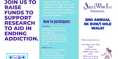 Primaire afbeelding van Joey's Wish Inc.'s 2nd annual 5K run/1 mile walk