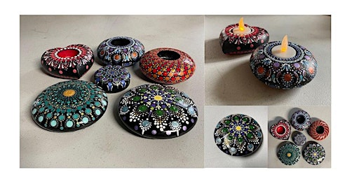 Imagem principal do evento Let's ROCK!  Paint a beautiful dot mandala on a perfectly shaped stone or tealight with Beth Goulet