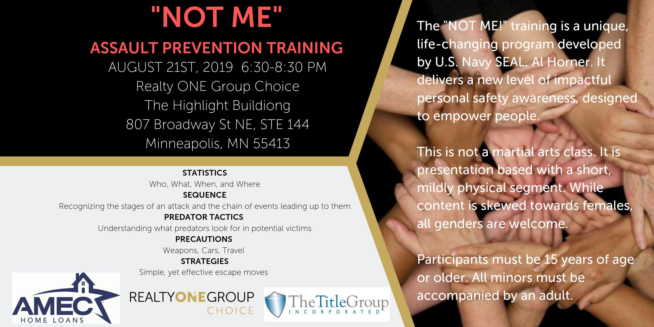Attention all ladies!! NOT ME Assault Prevention Training