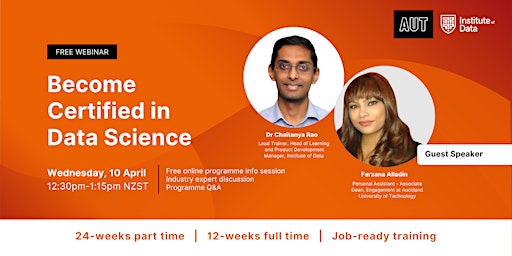 Primaire afbeelding van Webinar - AUT Data Science Programme Info Session: April 10, 12:30pm