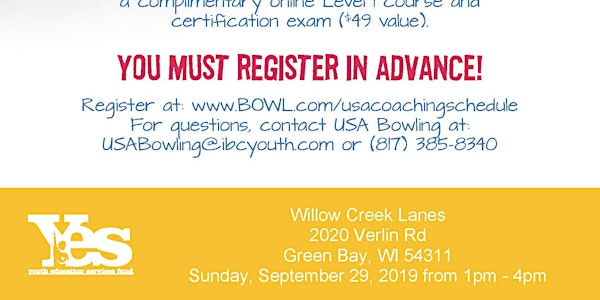 FREE USA Bowling Coach Certification Seminar - Willow Creek Lanes, Green Ba...