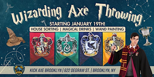 Imagem principal do evento Wizarding Axe Throwing Pop-Up  @ Kick Axe Brooklyn!