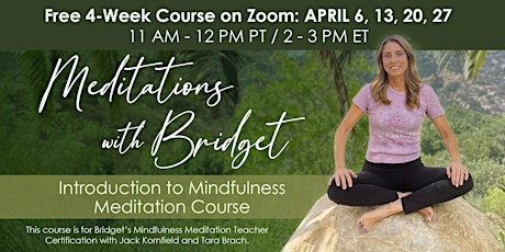 Mindfulness Meditation 4-Week Zoom Course, April 6, 13, 20, 27, 11-12 PDT