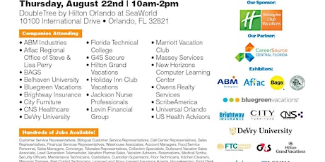 Orlando Job Fair - Aug 22nd - Over 30 Companies Hiring for 100's of Jobs primary image