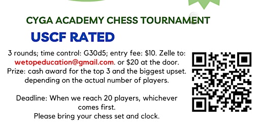 Imagem principal do evento CYGA Academy USCF-rated chess tournament