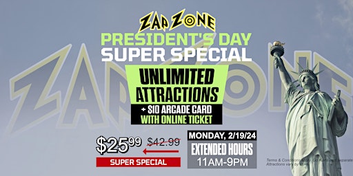 President's Day | Zap Zone Canton primary image