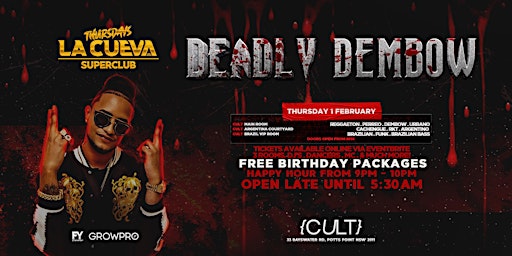 Imagen principal de La Cueva Superclub Thursdays | SYDNEY | THU 1 FEB  | Deadly Dembow