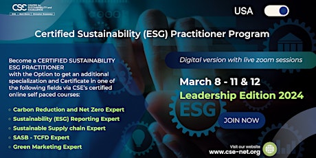 Hauptbild für Certified Sustainability (ESG)Practitioner Program, Leadership Edition 2024