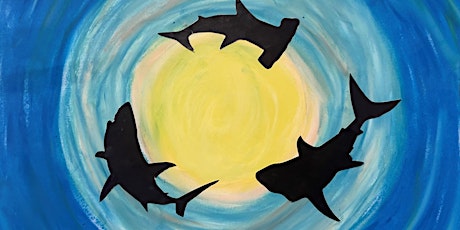 Oil pastel shark silhouettes (Gulgong Library ages 6-8)