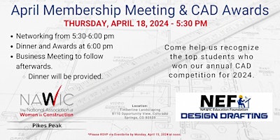 Imagem principal de NAWIC Pikes Peak Chapter 356 - April Membership Meeting and CAD Awards