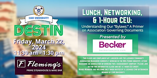 CAM U DESTIN Complimentary Lunch and 1-Hour CEU |  Fleming's Steakhouse primary image