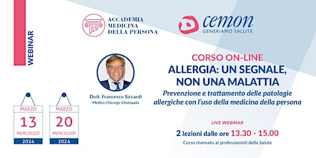 Imagen principal de WEBINAR - ALLERGIA: UN SEGNALE, NON UNA MALATTIA - DR. FRANCESCO  SICCARDI