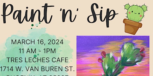 Heart Cactus Paint and Sip at Tres Leches Cafe- March 16th primary image
