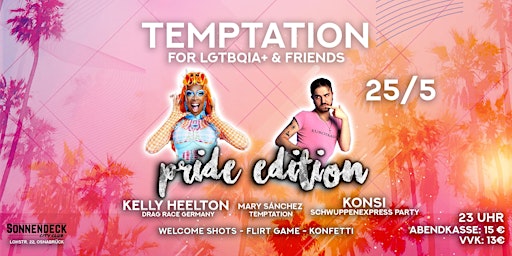 Image principale de Temptation PRIDE Ed., 25.5.24 w/ Konsi & Kelly Heelson,Sonnendeck Osnabrück