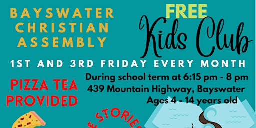 Hauptbild für Kids Bible Teaching & Pizza - 2024 (for 4-14 YO but all welcome!)