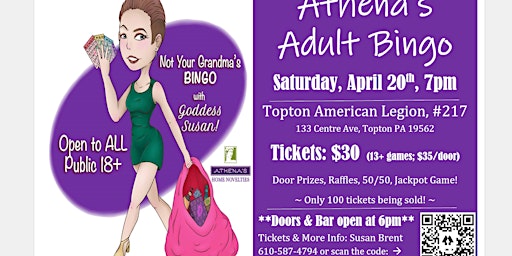 Imagem principal do evento Topton American Legion ATHENA'S Adult Bingo!
