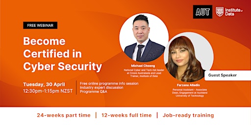 Imagem principal de Webinar - AUT Cyber Security Programme Info Session:  April 30, 12:30pm