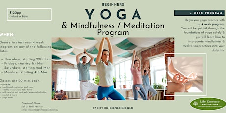 Beginners Yoga & Mindfulness / Meditation 4 week Program primary image