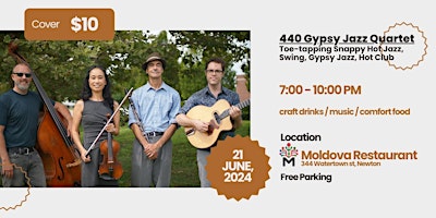 Imagem principal do evento 440 Gypsy Jazz Quartet - Toe-tapping Snappy Hot Jazz, Swing, Gypsy Jazz