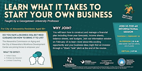 Primaire afbeelding van Aged 50+ Opportunity: Learn What It Takes to Start Your Own Business