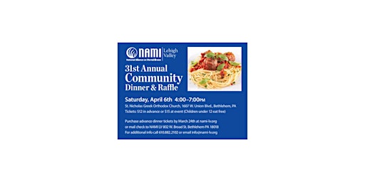 Primaire afbeelding van Nami Lehigh Valley's 31st  Annual Community Dinner and Raffle