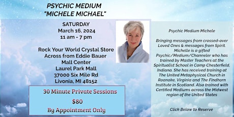 Michele Michael Psychic Medium Readings at Rock Your World Crystal Store primary image