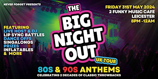 Primaire afbeelding van BIG NIGHT OUT - 80s v 90s  Leicester, 2Funky Music Cafe