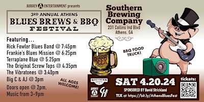 Primaire afbeelding van 3rd Annual Athens Blues, Brews & BBQ Festival @ Southern Brewing Company!