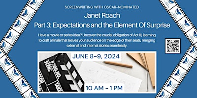 Imagem principal do evento Screenwriting with Janet Roach:  Expectations and the Element Of Surprise