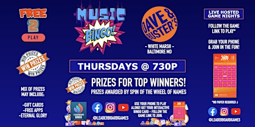 Music BINGO  | Dave & Buster's - White Marsh Baltimore MD - THUR 730p primary image